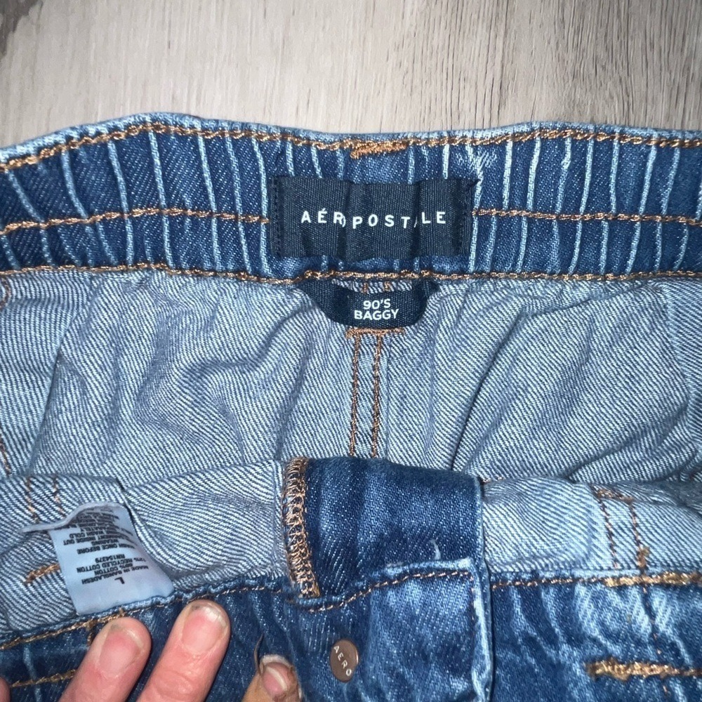 Aeropostale 90s Baggy Cargo Jeans Blue Denim High Waisted Wide Leg Womens Large - Picture 6 of 9
